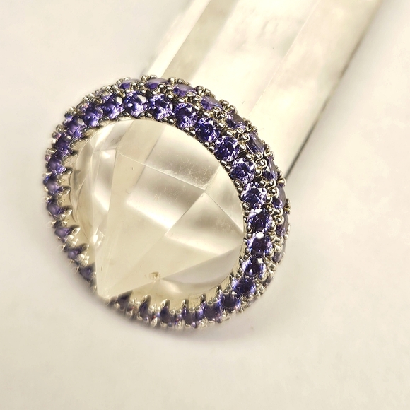 Purple Paved Silvertone Ring - Picture 2 of 6